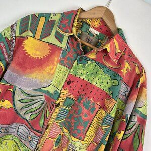 Vintage The Territory Ahead Mens Large Hawaiian Button Up Cotton Shirt Colorful